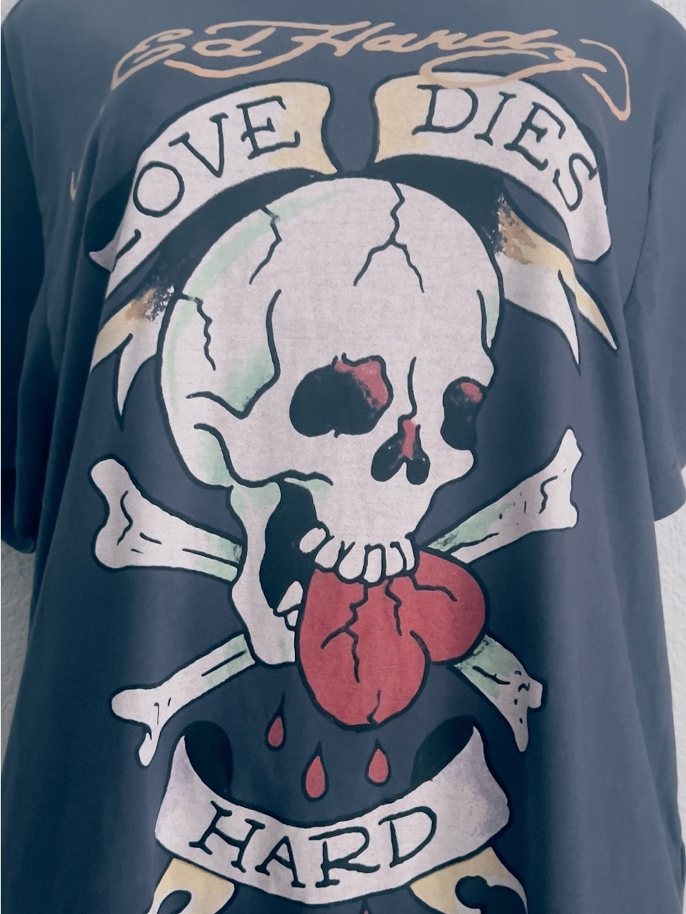 Ed Hardy Love Dies Hard Skull Heart Crossbones Don Ed Hardy Y2K Graphic Tee XL - Picture 2 of 9
